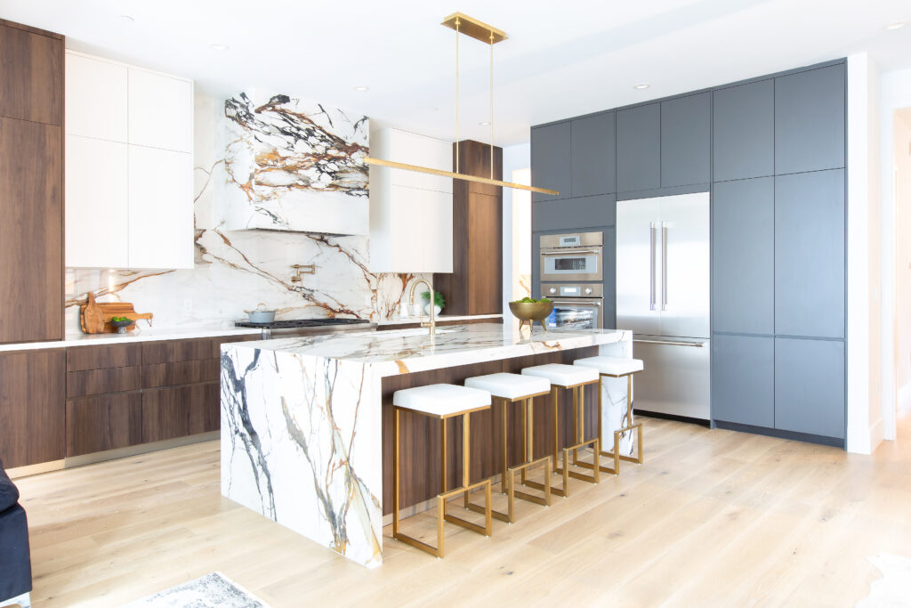 kitchen design featuring white marble slab